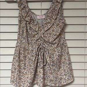 Pink Lily floral ruffle cinched tank blouse